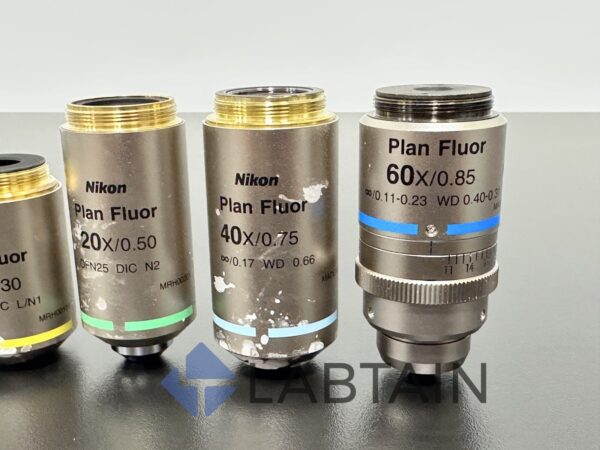 Nikon plan fluor microscope objective set  (4x, 10x, 20x, 40x, 60x) - Image 2
